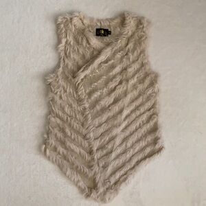 Metric Knits | Fur Collection Rabbit Fur Open Front Waterfall Vest Cream (S)